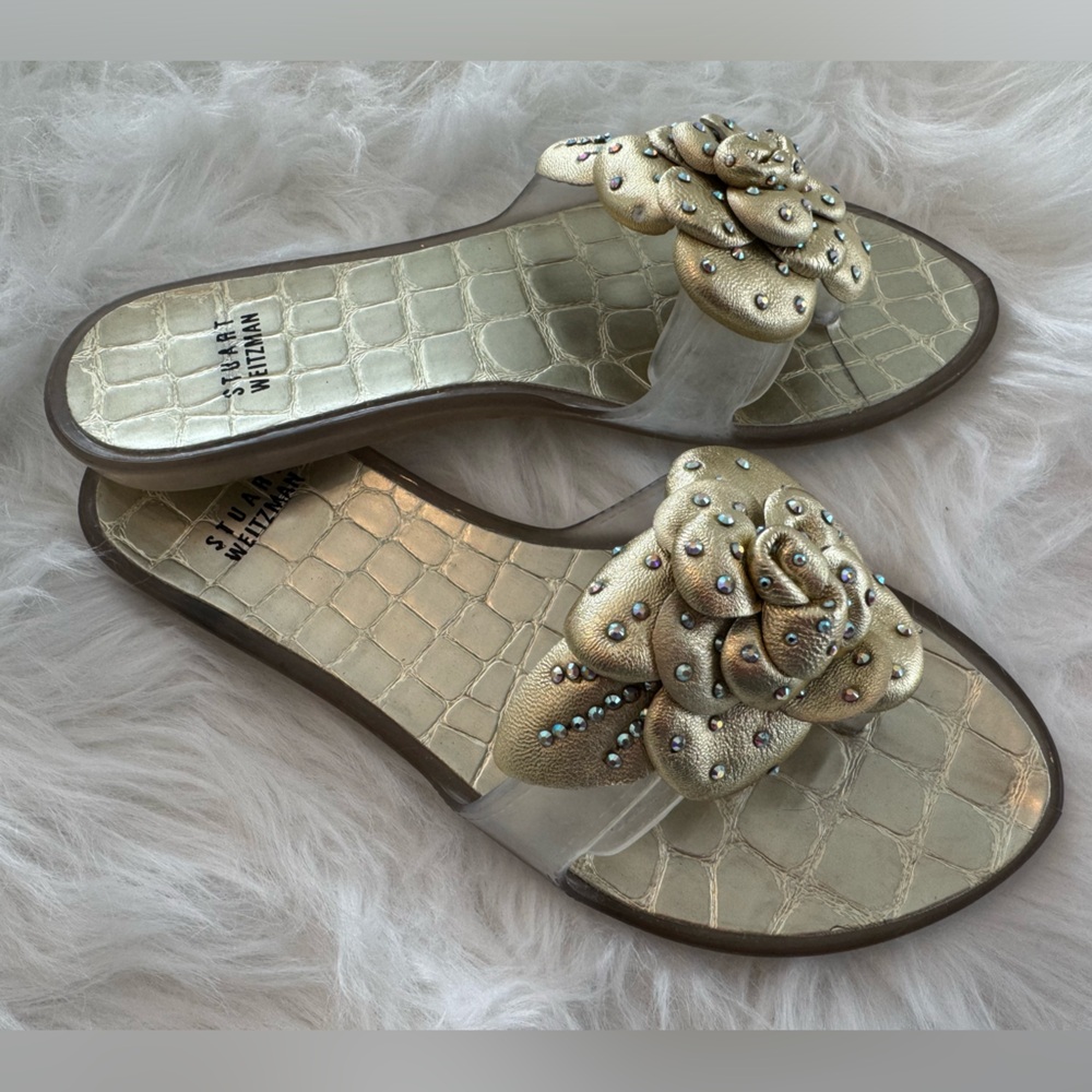 Stuart Weitzman Gold Embellished Women's Sandals - Picture 3 of 10